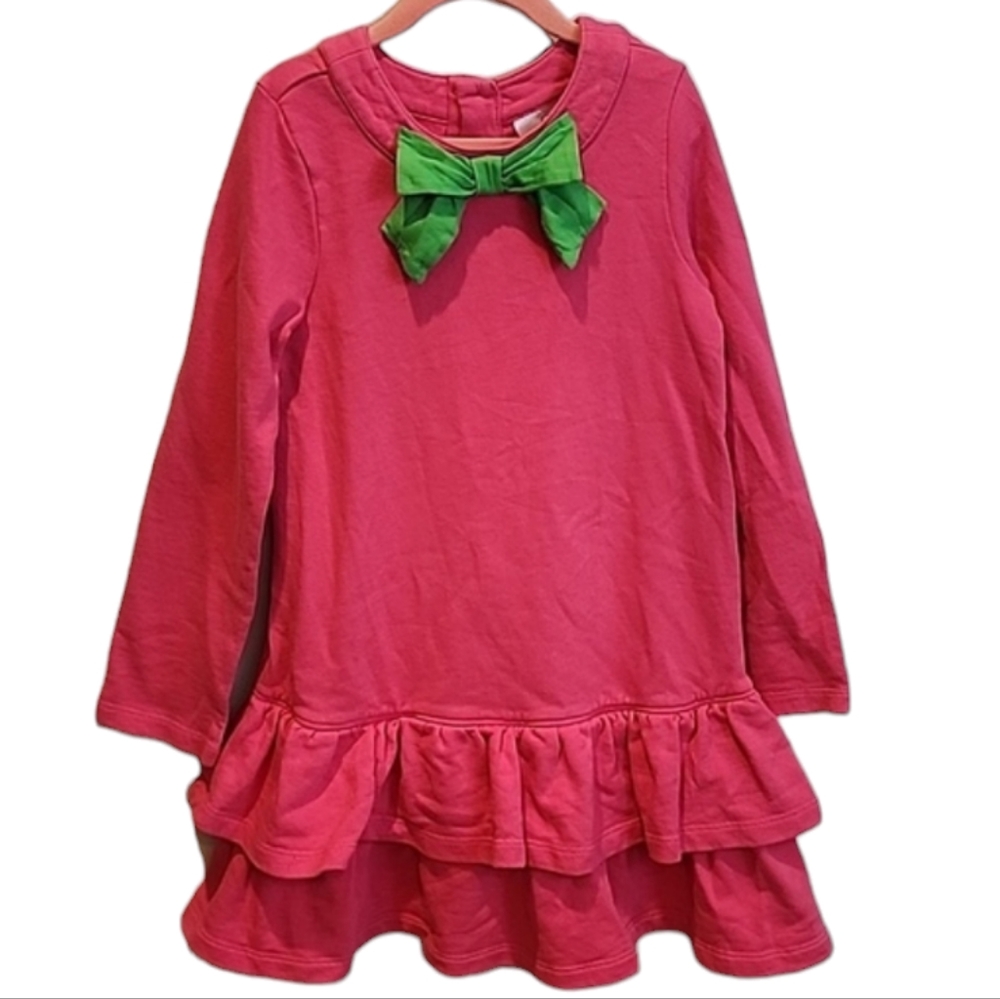 Hanna Andersson Pink Ruffle Dress with a Green Bow 130